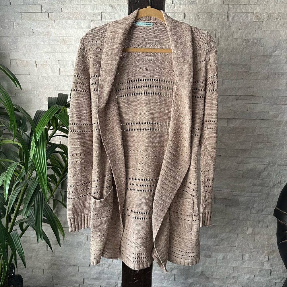 Maurice’s Oatmeal Tan Open Cardigan Knit Sweater Size Small